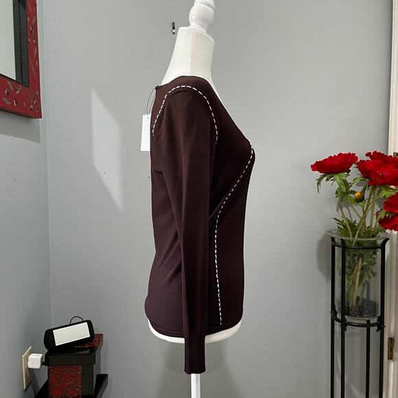 NEW BCBGMAXAZRIA Knit Classic Contrast Two Tone Scoop Neck Sweater Top M NWT - Picture 5 of 15